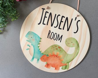 Custom Printed Dinosaur Name Plaque | Hanging Door Sign | Nursery Decor
