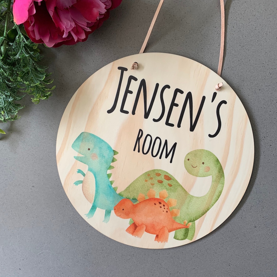 Custom Printed Dinosaur Name Plaque | Hanging Door Sign | Nursery Decor ...