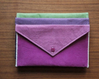 Small pink envelope/handbag-style pouch/made in Quebec from recycled and salvaged materials