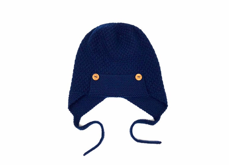 color Prussian blue kid hat 3-4 years aviator hat hand knitted size 6-18 earflap hat navy blue 100/% cashmere hand knitted pilot hat