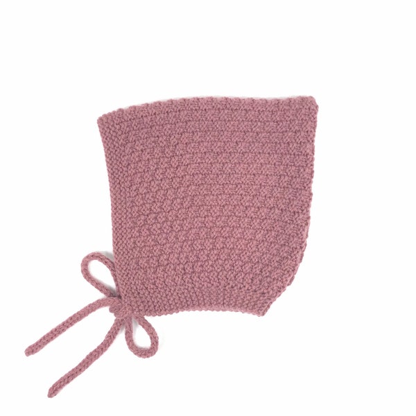 Chapeau bonnet lutin bébé enfant tricoté 100% cachemire, tricoté à la main, couleur cendres de rose - RTS