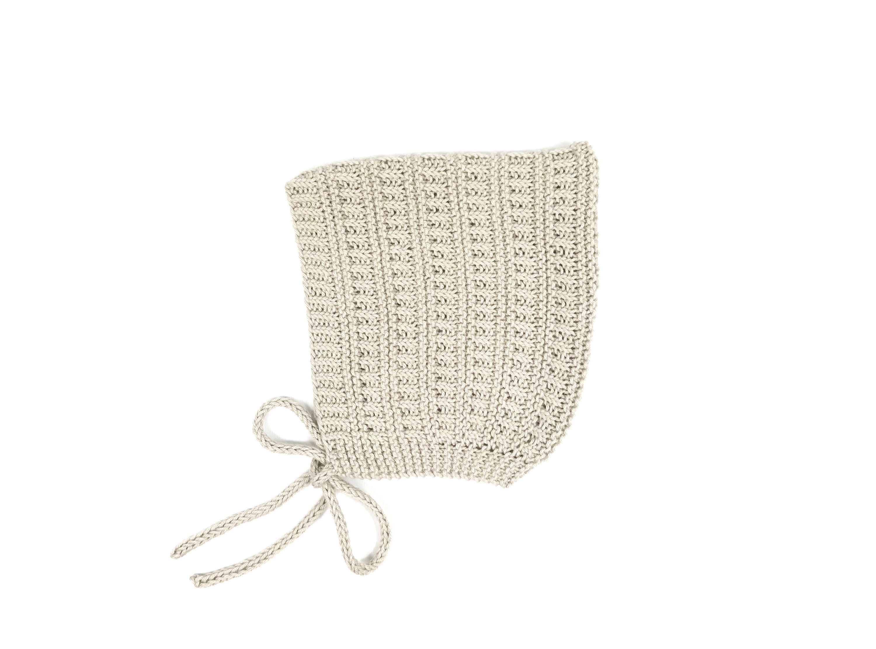 Cotton bonnet, knit baby toddler pixie bonnet hat, vintage style, baby gift, color oatmeal