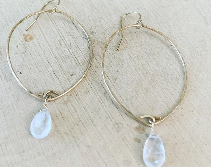 Moonstone Drop Hoops