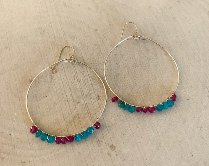 Ruby & Emerald Hoops