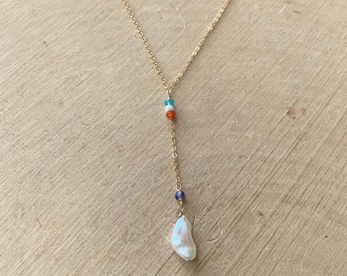 Freshwater Pearl & Zircon Y Necklace