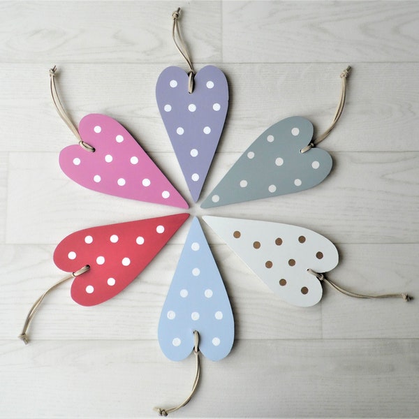 Hanging Wooden Heart, Polka Dot Heart, Wooden Heart, Polka Dot Spots Painted Hearts, Romantic Gift, Mother's Day Gift, Valentine's Gift