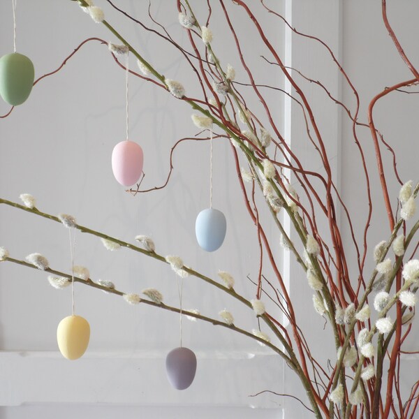 Wooden Easter Eggs, Set of 5 Solid Wood Hanging Easter Eggs Hand Painted in Spring Pastel Colours, Easter Tree Decorations, Farmhouse Decor