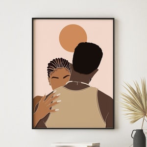 Black Couple Hugging Print | Black Couple Art | Man and Woman Art Print | Melanin Afro Art | African Couple Art | Black Love Afro Wall Art