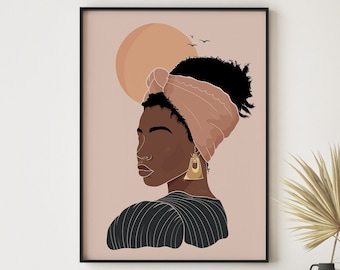 Black Woman Wall Art, African American Wall Art, Afro Boho Print, African Woman Art, Black Girl Print, Fashion Art Print, Woman Illustration