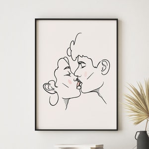 Lovers Art Print Couple Wall Art One Line Art Minimalist Couple Line Art Couple Drawing Kissing Couple Abstract Line Art Digital Prints