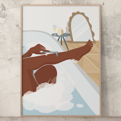 Black Woman in Bathrobe Self Care Print Bathroom Wall Print Etsy