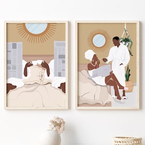 Bathroom Wall Art, Black Couple Art, Man and Woman Art Print, Self Care Art, Feminist Art, Romantic Wall Art African American Art Black Love