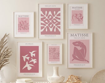 Pink Gallery Wall Set of 6 Matisse Print Living Room Wall Art Pink Trendy Exhibition Poster Modern Wall Art Matisse Print Set Digital Prints