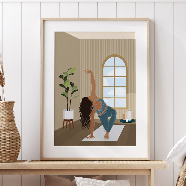 Woman Doing Yoga Art Print, Yoga Print, Black Girl Art, Yoga Woman Print Yogini Art, Boho Print, Feminine Wall Art Yoga Lover Feminist Print