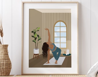 Woman Doing Yoga Art Print, Yoga Print, Black Girl Art, Yoga Woman Print Yogini Art, Boho Print, Feminine Wall Art Yoga Lover Feminist Print