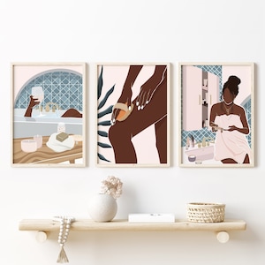 Black Woman Art Set of 3 Prints, Self Care Prints, Boho Woman Art, Black Girl Wall Art, Feminine Digital Prints, Women Gallery Wall Set of 3