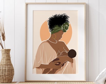 Motherhood Art, Mother and Baby Wall Art, Printable Nursery Art, Mother and Child Breastfeeding Art, Mother Print, Nursery Wall Art, Newborn