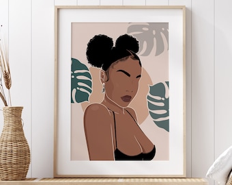 Black Woman Wall Art, African American Wall Art, African Woman Art, Feminist Poster, Black Girl Print, Fashion Wall Art, Woman Illustration