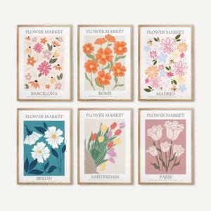 Flower Market Prints, Gallery Wall Set, Exhibition Poster, Flower Market Poster, Floral Wall Art, Botanical Print Set Digital Download