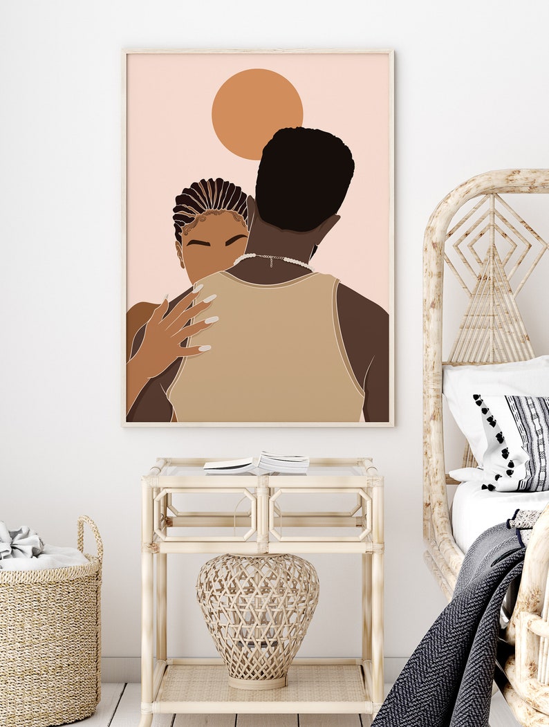 Black Couple Hugging Print Black Couple Art Man and Woman Etsy