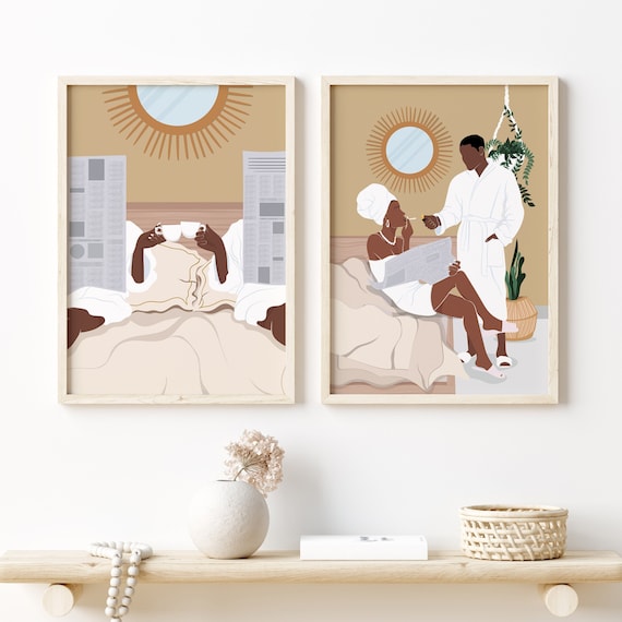 Bathroom Wall Art Black Couple Art Man and Woman Art Print 