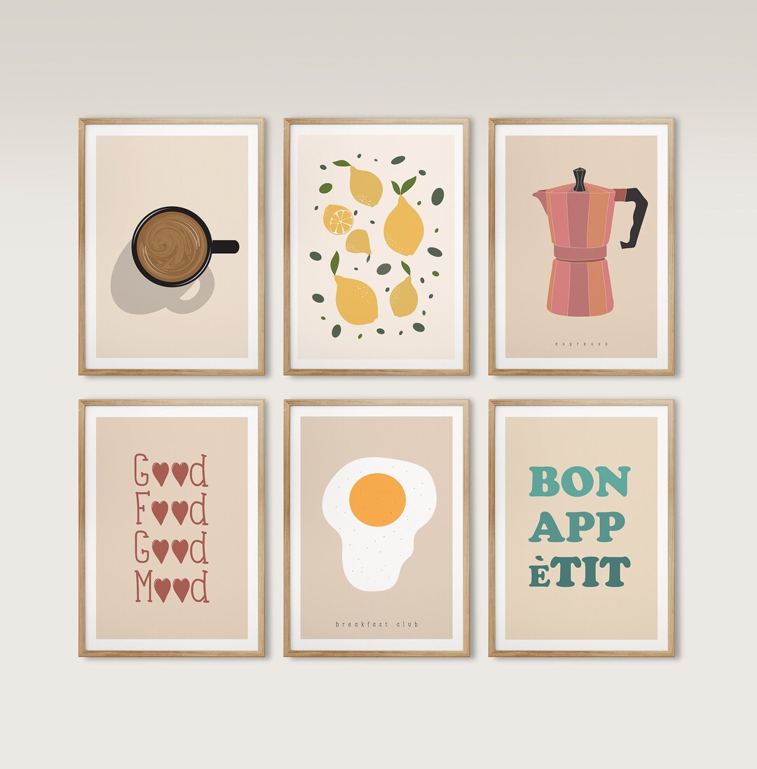 set of 6 kitchen prints coffee print set kitchen art... Kitchen Wall Art Gallery Wall Set Kitchen Print Set Coffee Poster ...