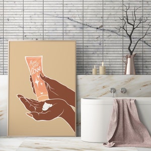 More Self Love Print, Bath Print, Feminist Poster Aesthetic Woman Hands Art Print, Self Care Digital Printable Empowered Women Digital Print