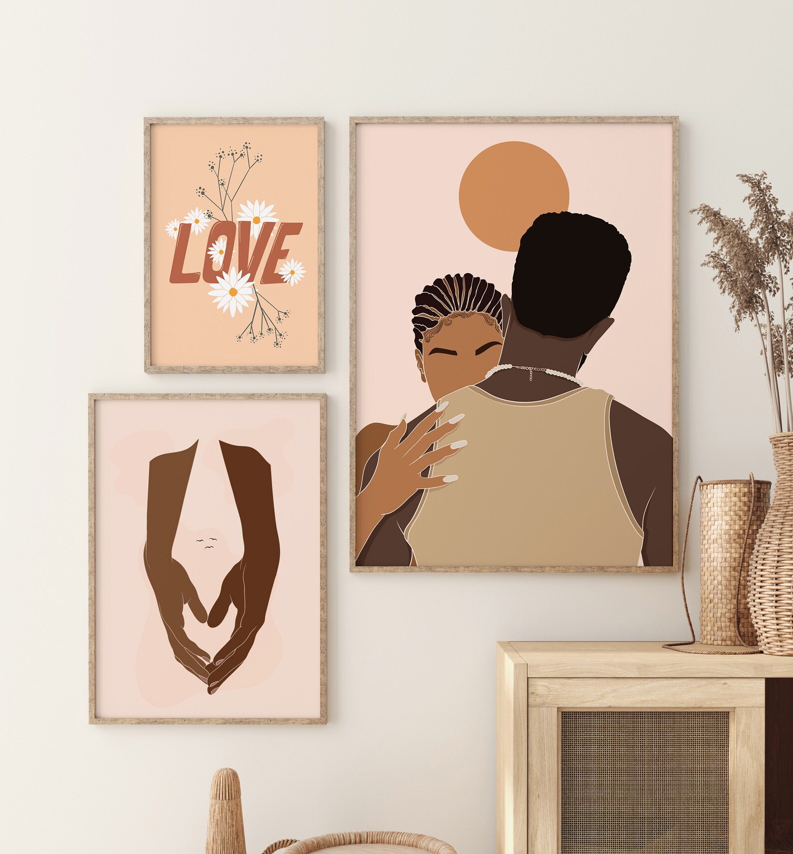Black Couple Wall Art Set of 3 Pieces Bedroom Afro Art Love Etsy