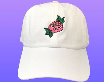 Tumblr Baseball Cap, Aesthetic Clothing, Pink Rose Dad Hat, Kawaii dad hat, Embroidered Custom Dad Hats, Low Profile, Adjustable