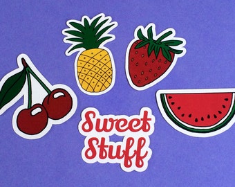 Pegatinas de frutas Conjunto de 5, Etiqueta engomada de alimentos, Pegatina de ordenador portátil, etiqueta engomada de la funda del teléfono, pegatina ipad