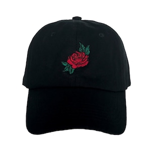 Red Rose Baseball Cap, Tumblr Baseball Cap, Cool Dad Hat, Custom Dad Hats, Embroidered Black Baseball Caps, Low Profile, Adjustable