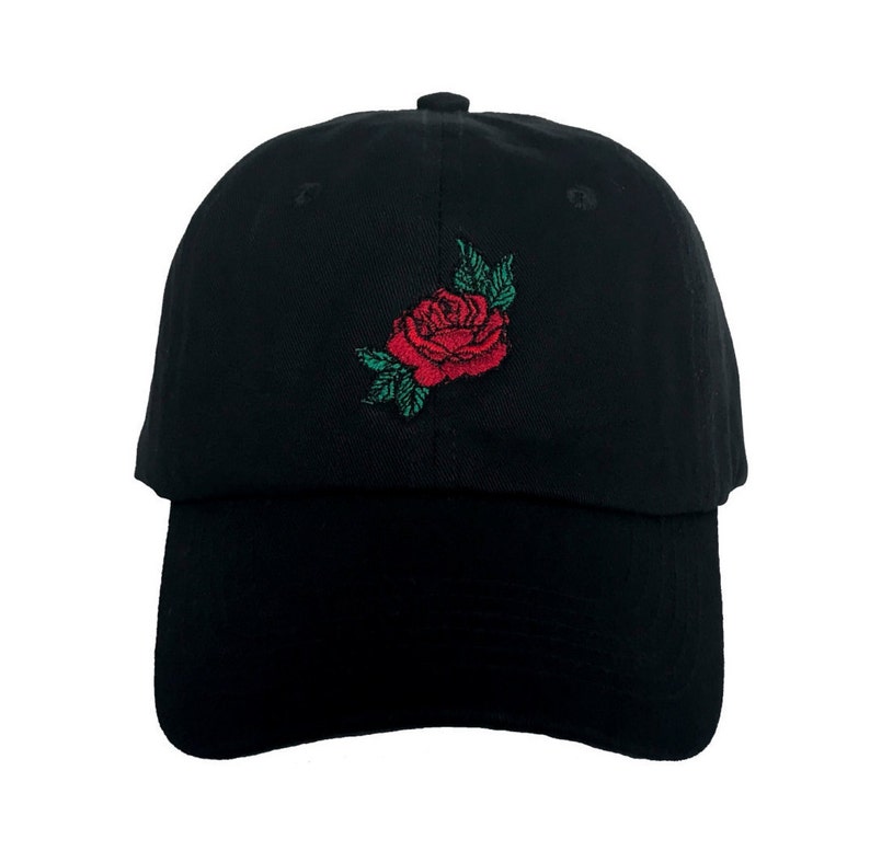 Red Rose Baseball Cap, Tumblr Baseball Cap, Cool Dad Hat, Custom Dad Hats, Embroidered Black Baseball Caps, Low Profile, Adjustable 