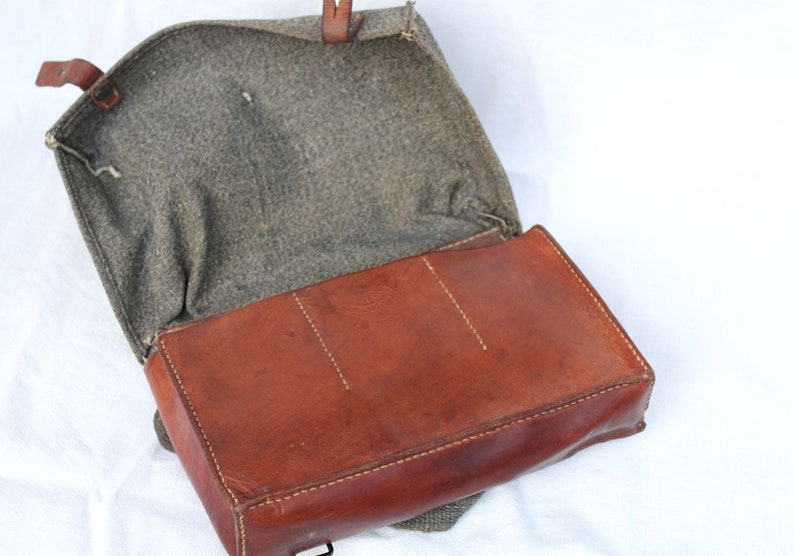 Antique Swiss Military Leather /& Canvas Bag Ammo Bag Shoulder Bag from 1915 103 years old