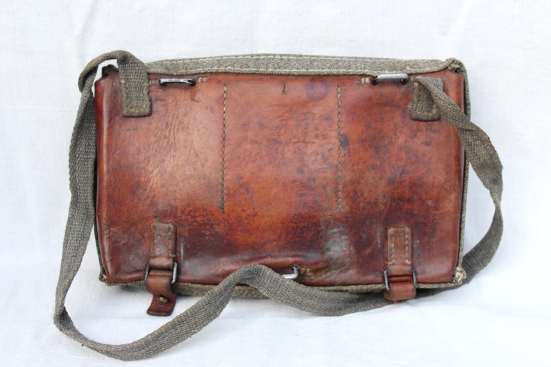 Antique Swiss Military Leather /& Canvas Bag Ammo Bag Shoulder Bag from 1915 103 years old