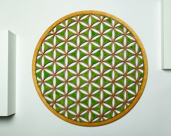 Green Moss wall art. Flower of life laser cut. Moss design. Lasercut art with moss. Home decor.