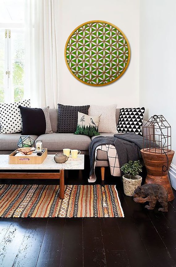 Green Moss Wall Art. Flower of Life Laser Cut. Moss Design