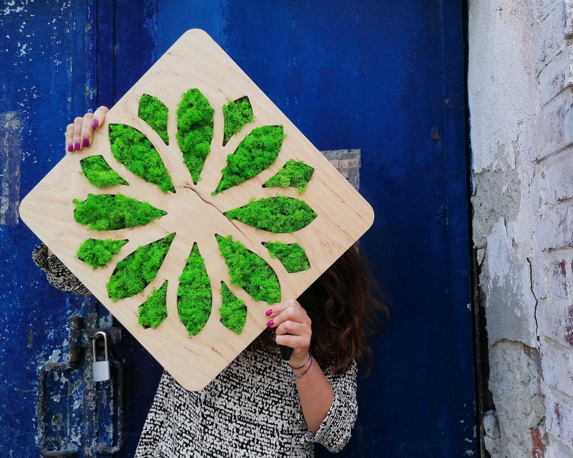 Flower Power Moss Art. Moss Decorations. Home Office Decor. Etsy