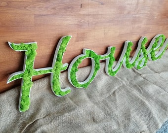 Custom moss logo.Green Logo. Moss Letters. Housewarming gift. Green moss wall. Green plants decor. Home office decor.