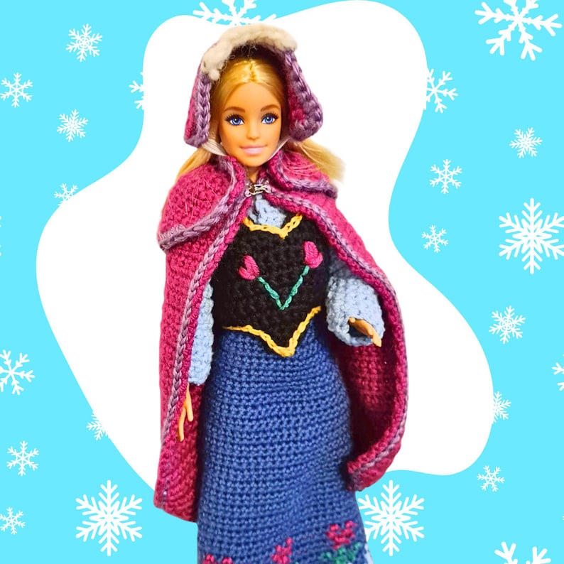 Frozen-Inspired Anna Barbie Outfit Crochet Pattern PDF image 1