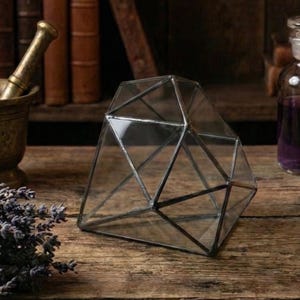 Diamond shaped glass terrarium, Geometric succulent planter pot, Mini moss terrarium, Scandinavian candle holder, Table centerpiece vase