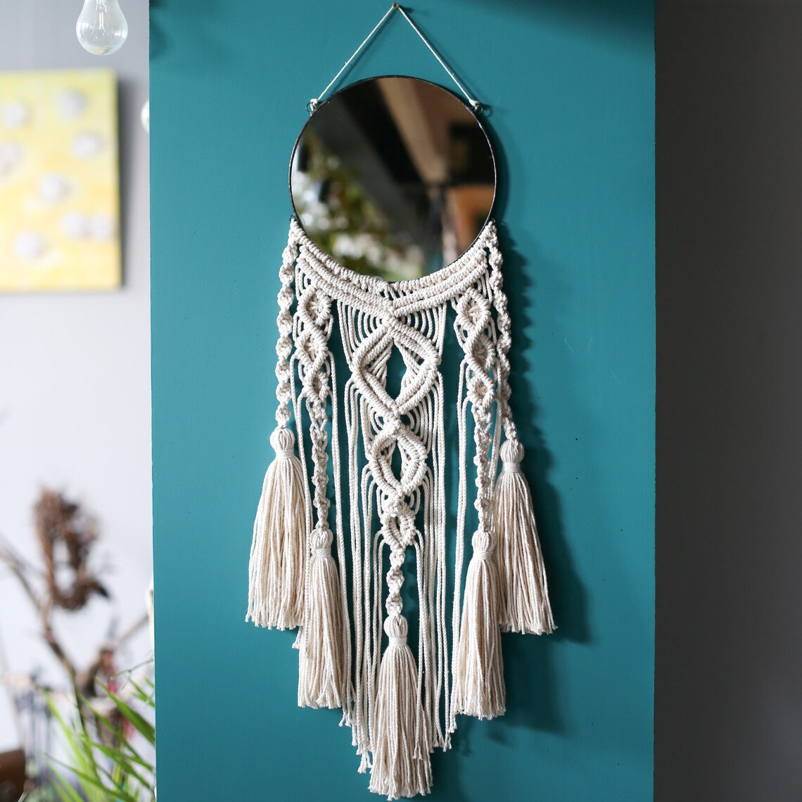 Round wall mirror boho macrame mirror decorative wall Etsy