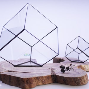 Cube glass terrarium, Geometric planter pot, Stained glass terrarium, Moss terrarium container image 7