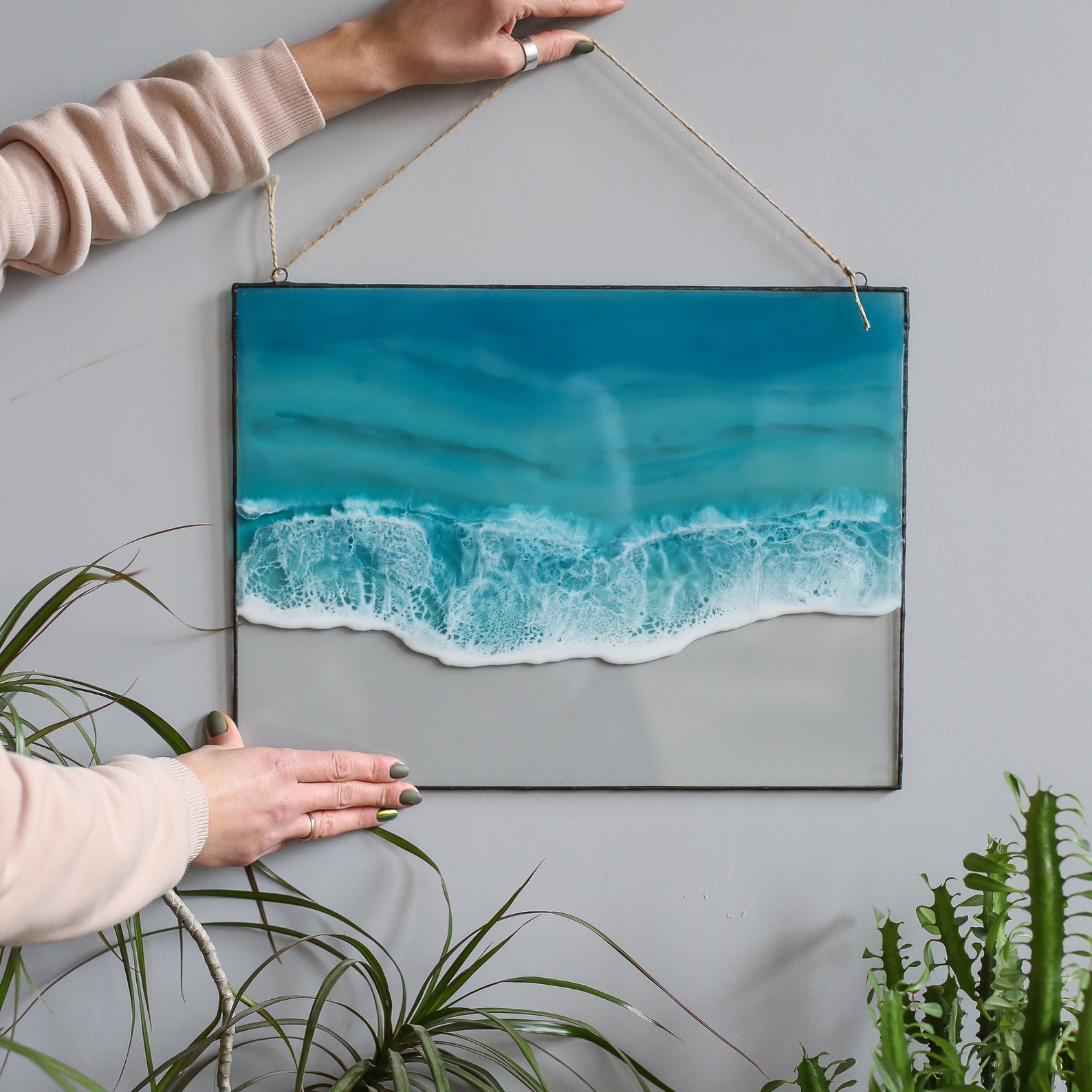 Set of 3 Sea waves resin art pictures in rectangular frame Etsy