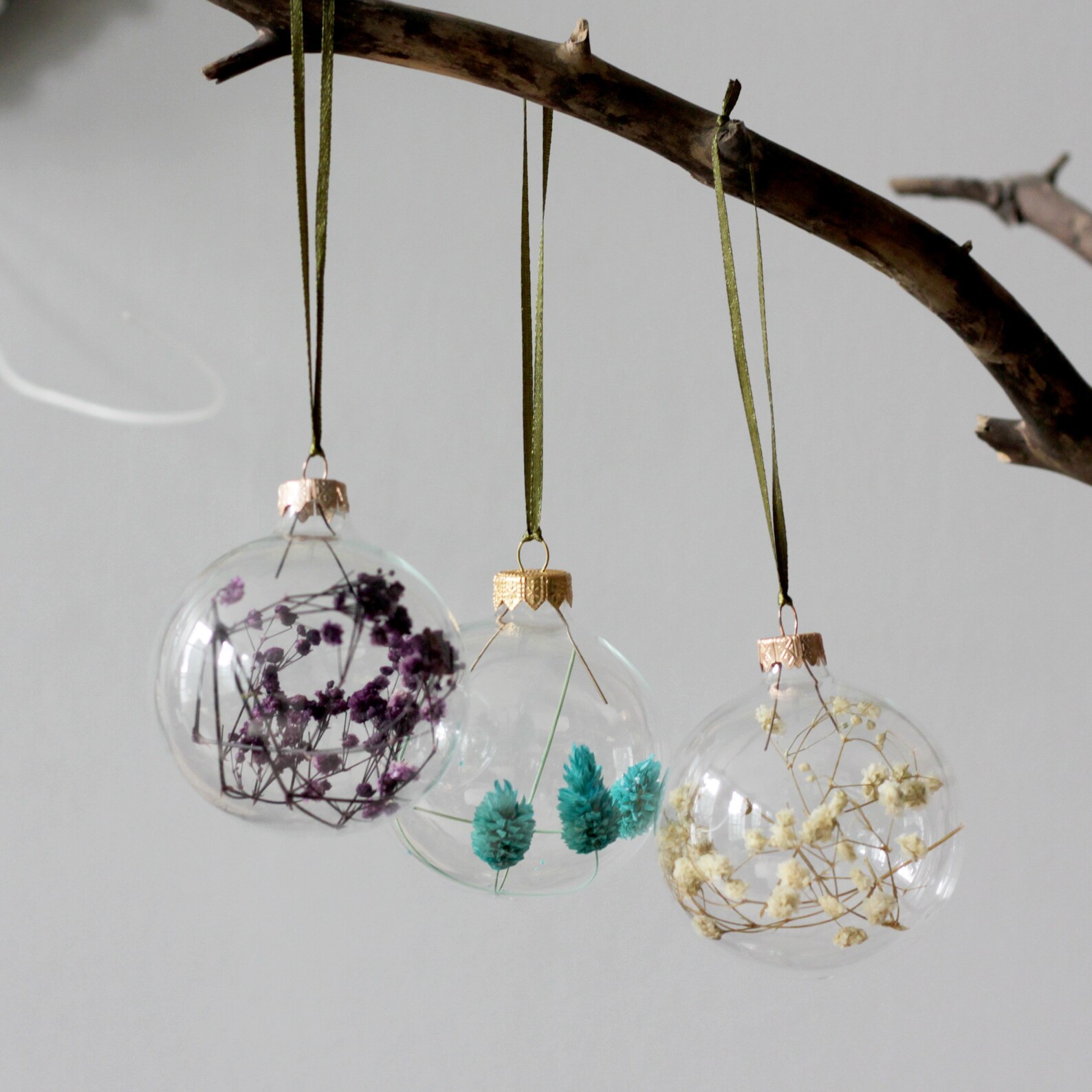 Set of Colorful Dried Flower in Glass Baubles. Christmas Balls Etsy