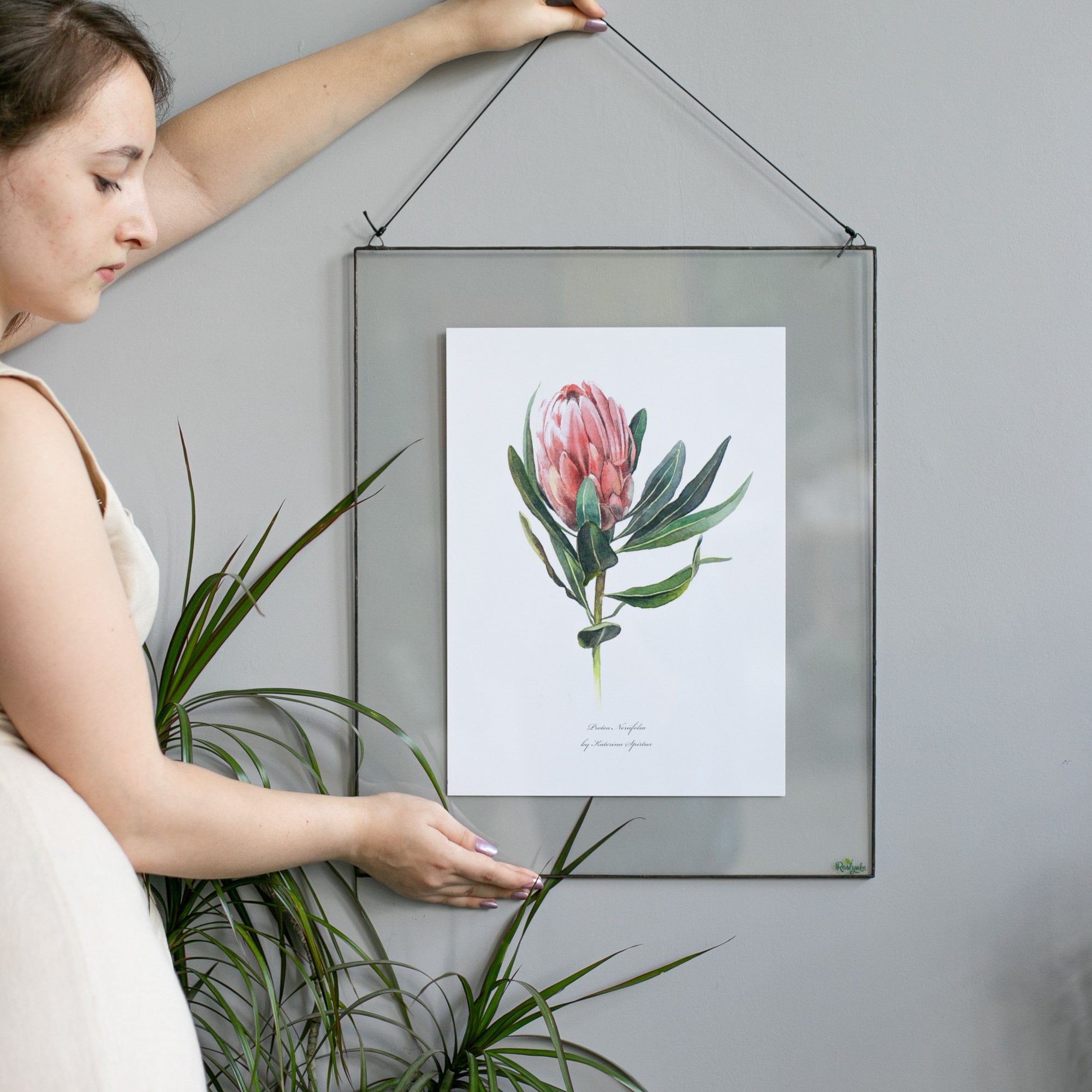 Botanical print in stained glass frame pink flower framed Etsy