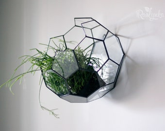 Stained glass terrarium, Geometric faceted ball succulent planter, Wall hanging air plants pot, Modern home decor