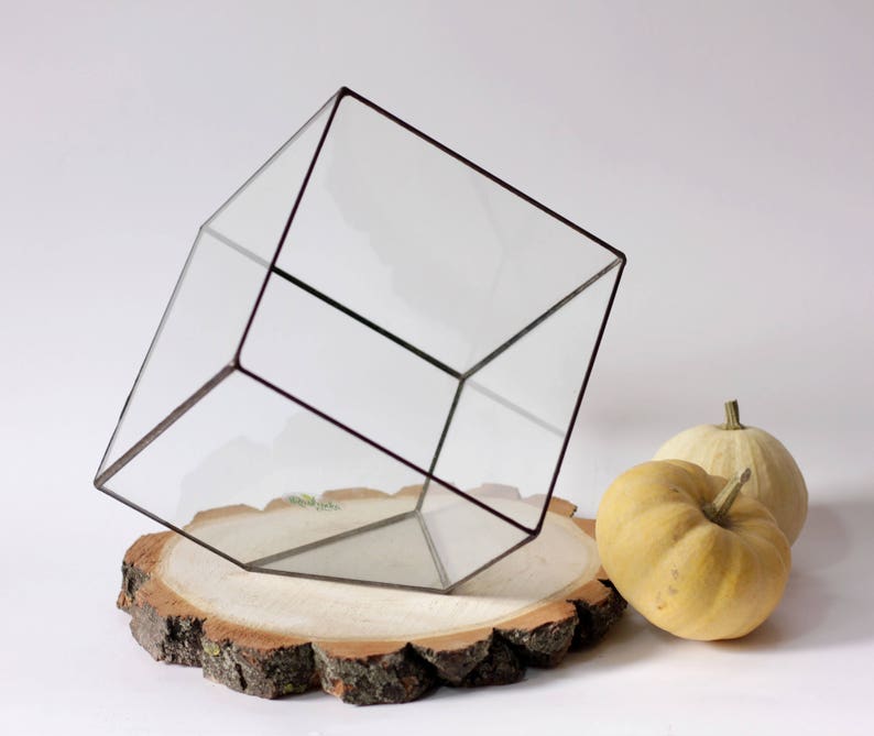 Cube glass terrarium, Geometric planter pot, Stained glass terrarium, Moss terrarium container image 2