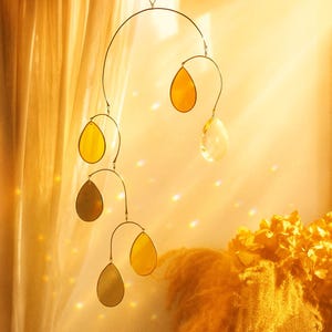 Colorful Glass Mobile Suncatcher – Stained Glass Window Hanging with Crystal Drop Prisms