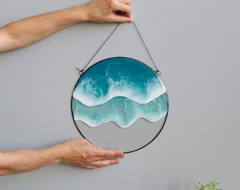 Sea and waves resin art picture, Framed ocean resin wall art, ocean home decor