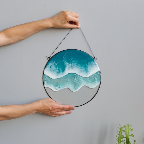Sea and waves resin art picture, Framed ocean resin wall art, ocean home decor